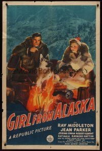 5p388 GIRL FROM ALASKA 1sh '42 cool artwork of Ray Middleton & Jean Parker in arctic wilderness!
