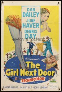 5p390 GIRL NEXT DOOR 1sh '53 artwork of Dan Dailey, sexy June Haver & Dennis Day all dancing!