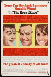 5p407 GREAT RACE 1sh '65 Blake Edwards, headshots of Tony Curtis, Jack Lemmon & Natalie Wood!
