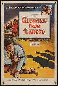 5p412 GUNMEN FROM LAREDO 1sh '59 western action art of cowboy drawing gun in gunfight!