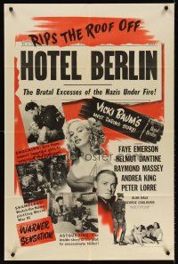 5p457 HOTEL BERLIN 1sh '45 sexy Faye Emereson, Helmut Dantine, Andrea King, rips the roof off!