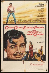 5p510 KING & FOUR QUEENS 1sh '57 art of Clark Gable, Eleanor Parker & sexy babes!