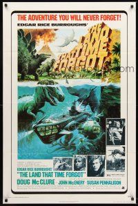 5p520 LAND THAT TIME FORGOT 1sh '75 Edgar Rice Burroughs, Akimoto dinosaur art!
