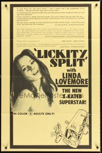 5p532 LICKITY SPLIT 1sh '74 directed by Carter Stevens, sexy Linda Lovemore!