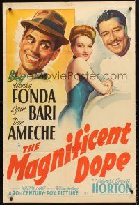 5p570 MAGNIFICENT DOPE 1sh '42 wacky art of Henry Fonda, plus sexy Lynn Bari & Don Ameche!