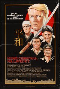 5p604 MERRY CHRISTMAS MR. LAWRENCE 1sh '83 really cool art of David Bowie & cast by Makhi!
