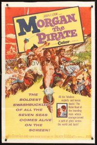 5p619 MORGAN THE PIRATE 1sh '61 Morgan il pirate, art of barechested swashbuckler Steve Reeves!