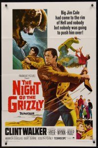 5p650 NIGHT OF THE GRIZZLY 1sh '66 big Clint Walker had come to the rim of Hell & held on!