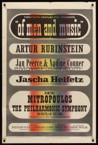 5p664 OF MEN & MUSIC 1sh '51 Arthur Rubinstein, Jan Peerce & Nadine Conner, cool design!