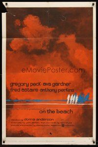 5p670 ON THE BEACH style B 1sh '59 Gregory Peck, Ava Gardner, cool art of nuclear explosion!