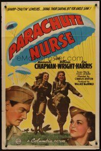 5p685 PARACHUTE NURSE 1sh '42 Marguerite Chapman is a beautiful bird woman leaping in action!