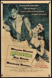 5p698 PICNIC 1sh '56 great artwork of William Holden & Kim Novak!