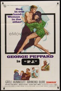 5p684 P.J. 1sh '68 George Peppard has a gun in one hand and a sexy woman in the other!