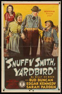 5p717 PRIVATE SNUFFY SMITH 1sh '42 Bud Duncan, Edgar Kennedy, wacky stone litho art!