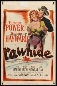 5p727 RAWHIDE 1sh '51 Tyrone Power & pretty Susan Hayward in western action!