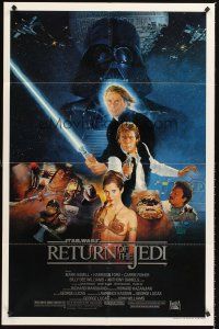 5p735 RETURN OF THE JEDI style B 1sh '83 George Lucas classic, Sano art of Hamill, Ford & Fisher!