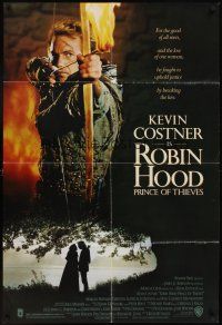 5p742 ROBIN HOOD PRINCE OF THIEVES 1sh '91 cool image of Kevin Costner w/flaming arrow!