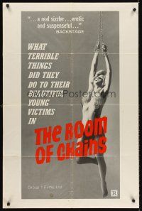 5p745 ROOM OF CHAINS 1sh '72 what terrible things did they do to their beautiful young victims?