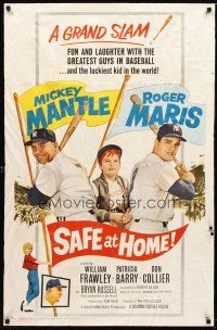 5p750 SAFE AT HOME 1sh '62 Mickey Mantle, Roger Maris, New York Yankees baseball, a grand slam!