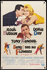 5p781 SEND ME NO FLOWERS 1sh '64 great art of Rock Hudson, Doris Day & Tony Randall!