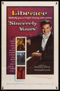 5p814 SINCERELY YOURS 1sh '55 famous pianist Liberace brings a crescendo of love to empy lives!