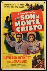 5p834 SON OF MONTE CRISTO 1sh R48 art of Louis Hayward, Joan Bennett & masked avenger!
