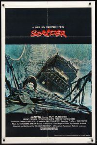 5p837 SORCERER 1sh '77 William Friedkin, Wages of Fear, image of truck crossing rope bridge!