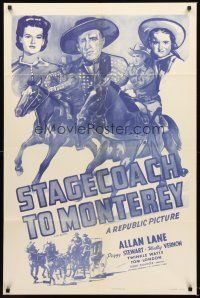 5p847 STAGECOACH TO MONTEREY 1sh R54 great image of Allan Rocky Lane on horse, Peggy Stewart