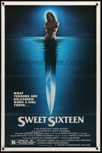 5p871 SWEET SIXTEEN 1sh '82 sexy horror image of knife & nude girl in water!