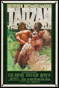 5p881 TARZAN THE APE MAN advance 1sh '81 art of sexy Bo Derek & O'Keefe by James H. Michaelson!