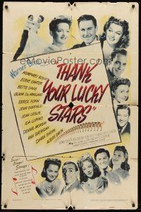 5p893 THANK YOUR LUCKY STARS 1sh '43 Errol Flynn, Humphrey Bogart, Bette Davis & more pictured!