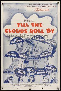 5p904 TILL THE CLOUDS ROLL BY 1sh R62 great art of 13 all-stars with umbrellas by Al Hirschfeld!
