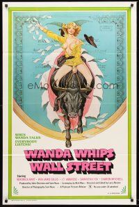 5p945 WANDA WHIPS WALL STREET 1sh '82 great Tom Tierney art of Veronica Hart riding bull, x-rated!