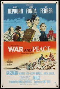 5p946 WAR & PEACE 1sh '56 art of Audrey Hepburn, Henry Fonda & Mel Ferrer, Leo Tolstoy epic!