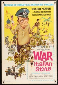 5p947 WAR ITALIAN STYLE 1sh '66 Due Marines e un Generale, cartoon art of Buster Keaton as Nazi!