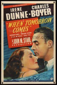 5p961 WHEN TOMORROW COMES style B 1sh '39 great romantic close up of Irene Dunne & Charles Boyer!