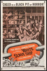 5p963 WHITE SLAVE SHIP 1sh '62 L'ammutinamento, art of sexy caged women in a black pit of horror!