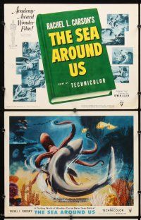 5r467 SEA AROUND US 8 LCs '53 really cool artwork images of scuba divers and undersea creatures!