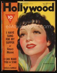5s111 HOLLYWOOD magazine April 1935 great artwork portrait of pretty Claudette Colbert!