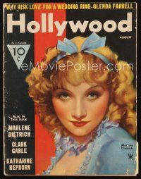 5s104 HOLLYWOOD magazine August 1934 wonderful artwork of sexy Marlene Dietrich!