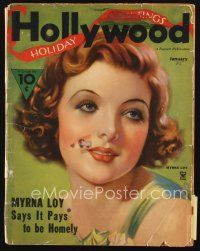 5s109 HOLLYWOOD magazine January 1935 artwork of beautiful Myrna Loy by Al Wilson!