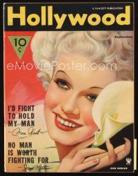 5s105 HOLLYWOOD magazine September 1934 sexy Jean Harlow says no man is worth fighting for!
