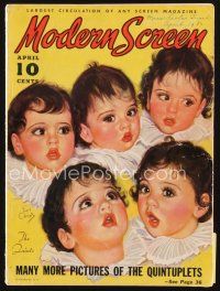 5s144 MODERN SCREEN magazine April 1936 great art of the Dionne Quintuplets by Earl Christy!