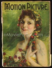 5s141 MOTION PICTURE magazine April 1922 art of pretty Leatrice Joy w/ flowers in hair by Flohri!