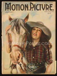 5s139 MOTION PICTURE magazine January 1922 artwork of Mabel Normand with horse by Flohri!