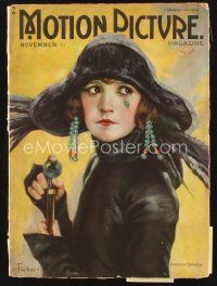 5s137 MOTION PICTURE magazine November 1921 cool artwork of Constance Talmadge by Flohri!