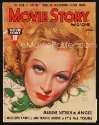 5s121 MOVIE STORY magazine October 1937 artwork of beautiful Marlene Dietrich by Zoe Mozert!