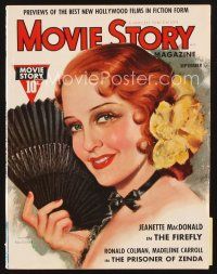 5s120 MOVIE STORY magazine September 1937 artwork of sexy Jeanette MacDonald in The Firefly!