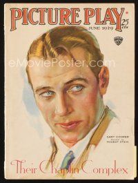 5s100 PICTURE PLAY magazine June 1929 wonderful art of young Gary Cooper by Modest Stein!