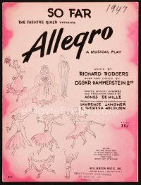 5s241 ALLEGRO stage play sheet music '47 Rodgers & Hammerstein Broadway musical, So Far!